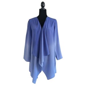 Eileen Fisher 100% Silk Draped Open Front  Ombre Blue Top Size M